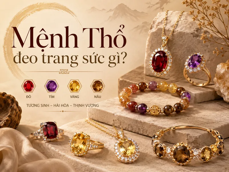Theo quan niệm ngũ hành, người mệnh Thổ thường ưu tiên trang sức mang sắc đỏ, tím, vàng và nâu để tạo cảm giác hài hòa.